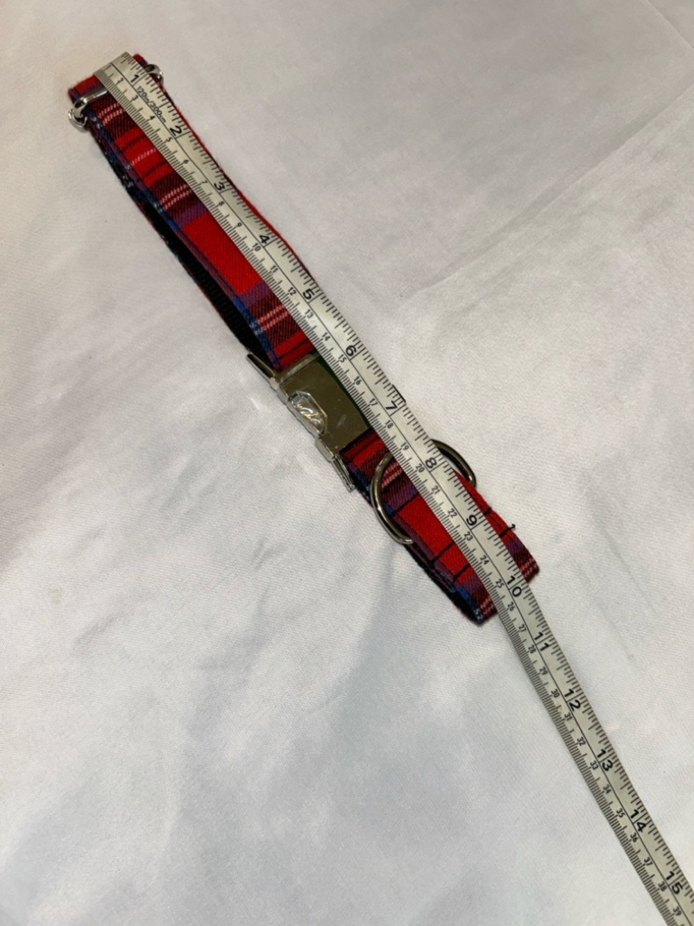 Red Plaid Dog Collar with Metal Buckle - Picture 3 of 5